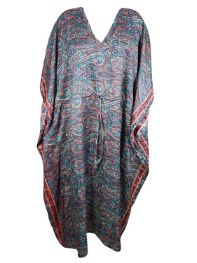 Stylish Maxi Kaftan Blue Floral Tunic Kaftan Boho beach Coverup dress, One size