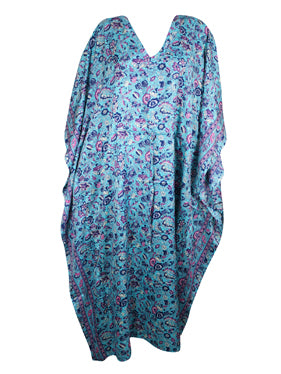 Stylish Maxi Kaftan Light Blue Floral Tunic Kaftan, Boho beach Coverup dress, One size