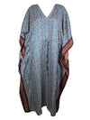 Stylish Maxi Kaftan Blue, Brown Floral Tunic Kaftan, Boho beach Coverup dress, One size