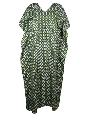 Women, Hunter Green Long Kaftan Dress, Leaf Summer Caftan Dresses, One size