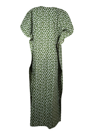 Women, Hunter Green Long Kaftan Dress, Leaf Summer Caftan Dresses, One size