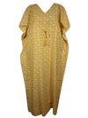 Women Yellow White Floral Beach Kaftan Dress Stylish Long Summer Caftan, One size