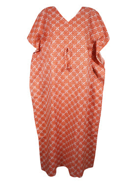 Women Orange Long Kaftan Dress Summer Caftan Dresses, One size