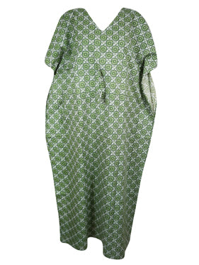 Women Asparagus Green Long Kaftan Dress Floral Summer Caftan Dresses, One size