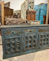 Antique Credenza Cabinet Vintage Blue Dresser Sideboard Buffet, 71x38