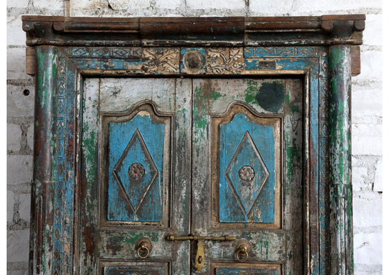 Antique Indian Door with Frame Vintage Blue Teak Exterior Doors 85