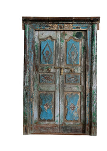  Antique Indian Door with Frame Vintage Blue Teak Exterior Doors 85