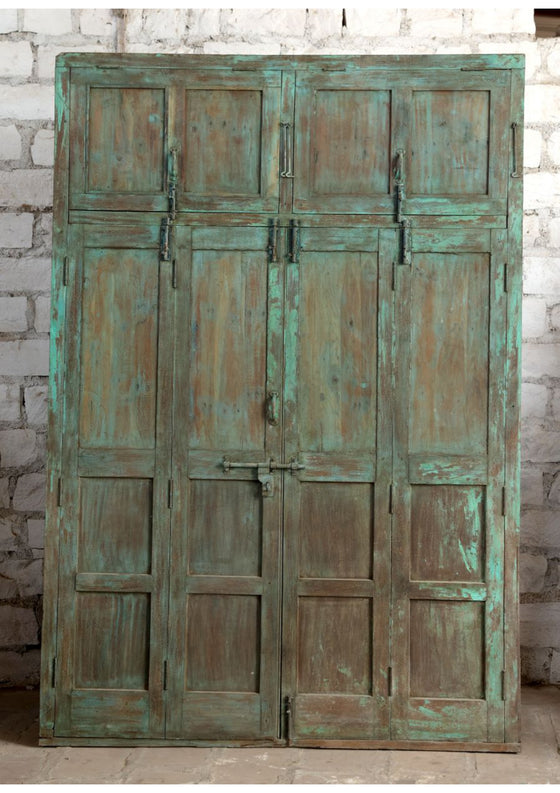 Antique Carved Door Indo French Vintage Teak Double Hinged Doors 98x69