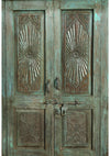 Antique Carved Door Green Patina Sunrays Carved Teak Doors 98x69