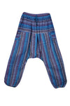 Boho Hippie Pant, True Blue Cotton Baggy Handmade Stripe Harem Pants, S/M/L