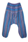 Boho Hippie Pant, True Blue Cotton Baggy Handmade Stripe Harem Pants, S/M/L