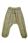 Boho Hippie Pant, Blonde Yellow Cotton Baggy Handmade Stripe Harem Pants, S/M/L