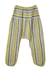 Boho Hippie Pant, Blonde Yellow Cotton Baggy Handmade Stripe Harem Pants, S/M/L