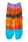 Harem Hippie Pant, Orange, Blue Handmade Floral Print Yoga Pants, S/M/L