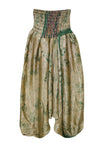 Boho Harem Yoga Pants, Olive Green  Floral High Waist Genie Pant S/M/L