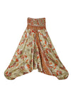 Boho Harem Yoga Pants, Orange, Beige Floral High Waist Genie Pant S/M/L