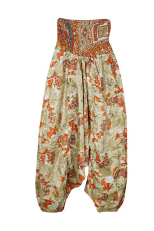  Boho Harem Yoga Pants, Orange, Beige Floral High Waist Genie Pant S/M/L