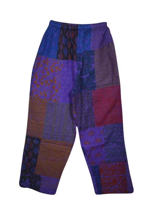 Purple Handmade Soft Patchwork Trousers Boho Pants for Women S/M/L