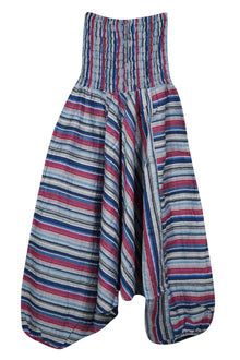  Blue, Red Stripe High-Waist  Beach Cover Up Cotton Patchwork Boho Yoga Pants S/M/L