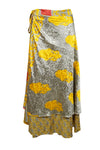 Women Pineapple Yellow Tribal Printed Silk sari wrap skirt Gift One size