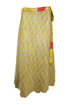 Women Pineapple Yellow Tribal Printed Silk sari wrap skirt Gift One size