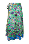 Women Green Tribal Printed Silk sari wrap skirt Gift One size