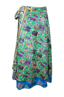  Women Green Tribal Printed Silk sari wrap skirt Gift One size