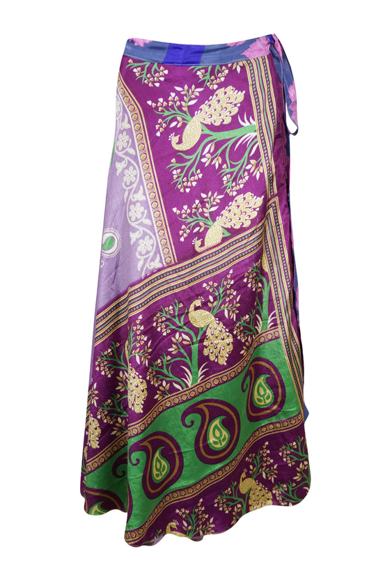 Women Boho Orchid Purple Leaf Printed Silk sari wrap skirt Gift One size