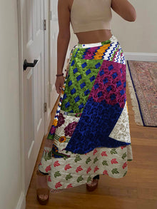  Women's Blue, Multicolour Floral  Printed Silk sari wrap skirt Beach Cover Up One size