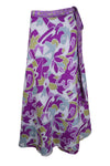 Women Purple Floral Printed Silk sari wrap skirt Gift One size