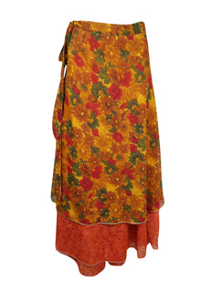  Boho Wrap skirt, Vivid Orange  Floral Layers Wrap Skirts One Size