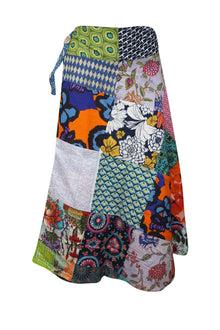  Wrap Around Skirts, Blue Multi Floral Patchwork Boho Fashion One Size