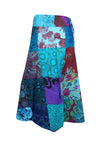 Women's Wrap Around Skirts Cotton Blue Patchwork Midi Skirts One size