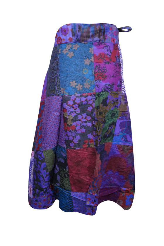 Wrap Around Skirts Cotton Purple Patchwork Boho Beach Skirt One size