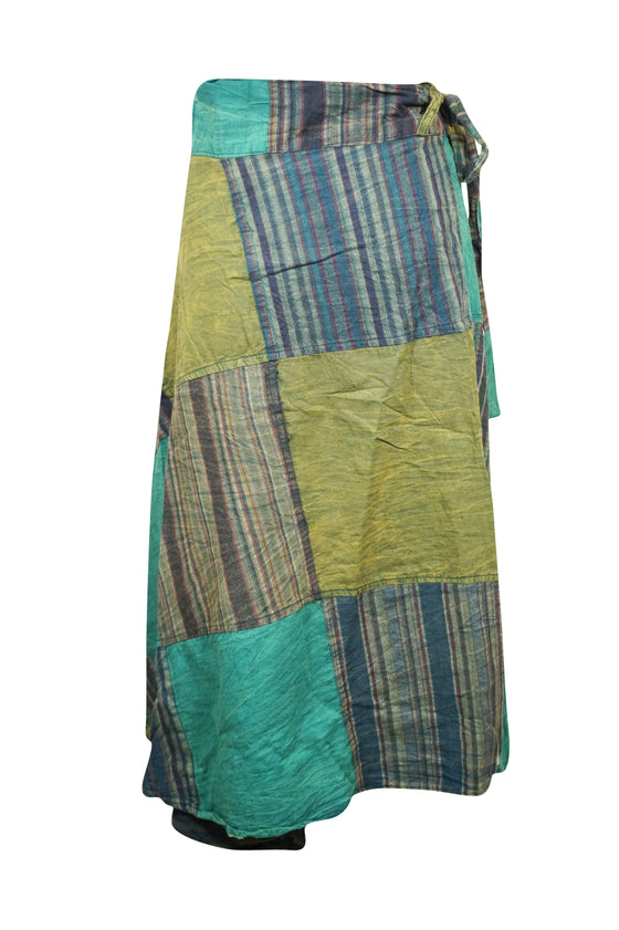 Wrap Around Skirts Cotton Sea Green Patchwork Boho Midi skirt One size