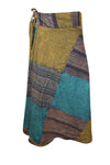 Wrap Around Skirts Cotton Green, Blue Patchwork Maxi Skirts One size