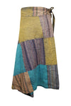 Wrap Around Skirts Cotton Green Blue Patchwork Midi Skirts One size