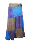 Wrap Around Skirts Cotton Blue, Purple  Patchwork Midi Skirts XL