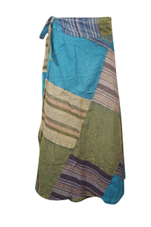  Wrap Around Skirts Cotton Blue, Green Patchwork Boho Maxi skirt One size