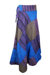 Wrap Around Skirts Cotton Cobalt Blue Patchwork Midi Skirts One size