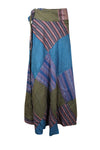 Wrap Around Skirts Cotton Blue, Green Patchwork Midi Skirts One size