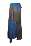 Wrap Around Skirts Cotton Blue, Green Patchwork Midi Skirts One size