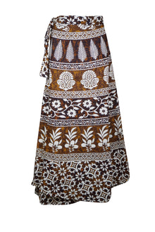  Printed Indian wrap Skirts, Floral  Wrap around Brown Travel Skirt One size