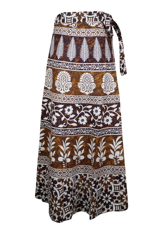 Printed Indian wrap Skirts, Floral  Wrap around Brown Travel Skirt One size