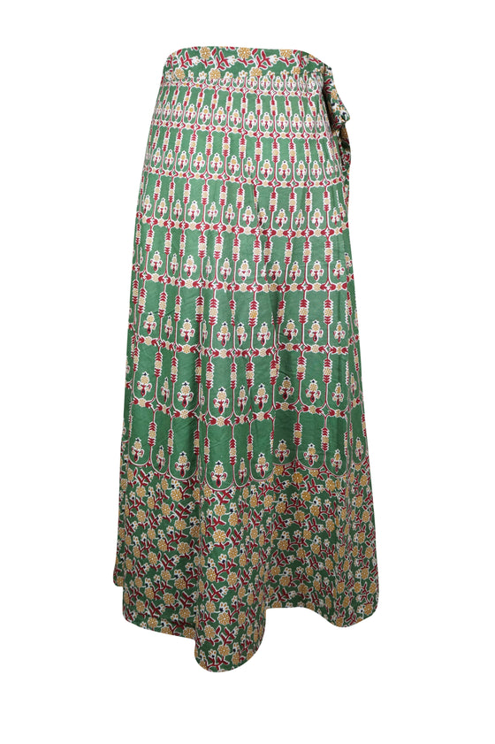 Indian wrap Skirts, Floral Wrap around Forest Green Travel Skirt One size