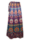 Woman Hippie Wrap Skirt, Purple Printed Cotton Wrap Around Maxi Skirts One Size