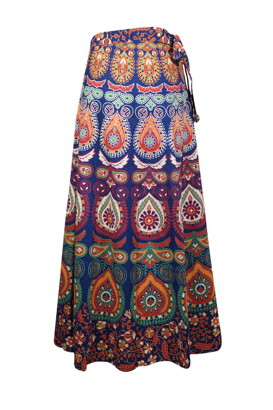 Woman Hippie Wrap Skirt, Purple Printed Cotton Wrap Around Maxi Skirts One Size