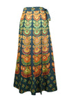 Printed wrap Skirts, Jaipuri Wrap around Green Peacock Maxi Cotton Skirt One size