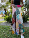 Women Handmade Multicolor Patchwork  Maxi Skirt Blue Floral Cotton Boho Chic One Size