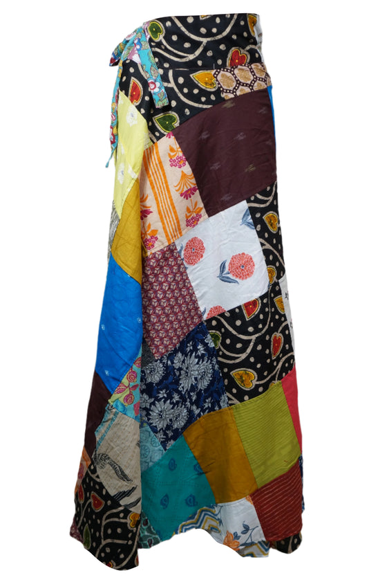 Women's Wrap Skirt – Colorful Floral Cotton Patchwork Long Skirt One-Size